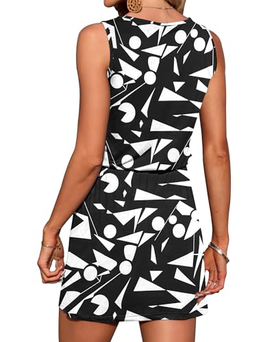 Image of AUSELILY Womens Summer Sleeveless V-Neck Drawstring Waist Beach Cover up Mini Short Swing Dresses with Pockets