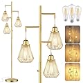 QiMH Industrial Floor Lamps for Living Room, Tree Standing Lamp with Stepless Dimmable, 68" Modern Tall Lamps for Bedroom Study Home Office, Rotary Switch, 3 LED Bulb Included, Gold