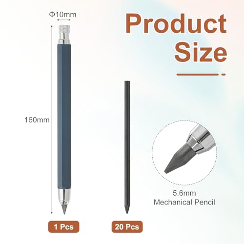 PATIKIL Mechanical Pencil 5.6mm, Lead Pencils Mechanical Holder Large Automatic Holder with 20pcs 2B Pencil Lead for Drawing Art Sketching Woodworking, Blue - Image 2