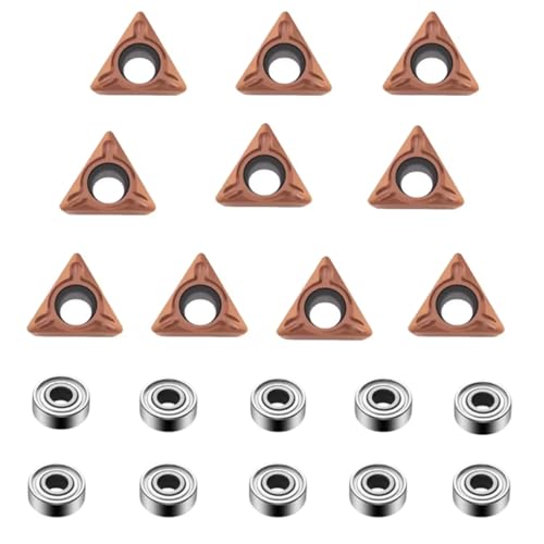 10Pcs Carbide Turning Indexable Inserts for Air Chamfer Tool, Pneumatic Chamfering Machine Tungsten Steel Blade,Lather Turning Tool with 10Pcs Bearings (C Angle Blade)