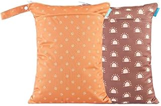MOMIGO 2 pcs/set Wet Dry Bags for Baby Cloth Diapers - Reusable, Washable for Stroller, Diapers, Toiletries, Travel Bags, Beach, Pool, Gym Bag with Two Zippered Pockets 11.8 * 15.7 inch (Orange)