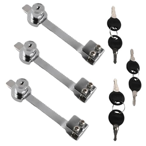 3Pcs Cerradura de Sierra de Hoja Deslizante con 6 Llaves, Sin Taladrar Ajustable Cerradura Taquilla, Lock Terrario Gabinete Vitrina Ventana Mailbox, Fácil Instalar Aleación Cerraduras Cajon, 27x20mm
