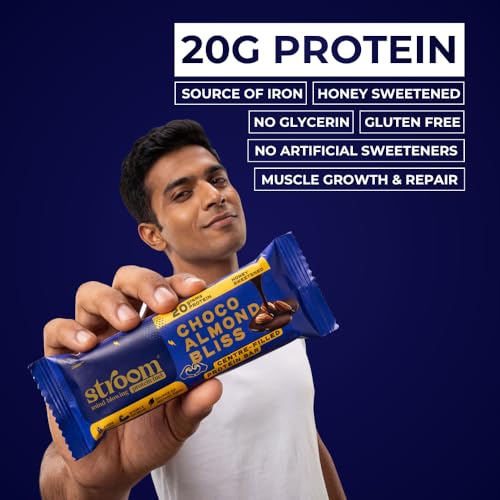 Image of STROOM Centre Filled Protein Bar Cookie Crunch & Choco Almond Combo | 2 box Cookie Curnch + 1 box Choco Almond | Source of Iron & Calcium, Natural Antioxidants, 5 Bars per pack, 63g Each Bar