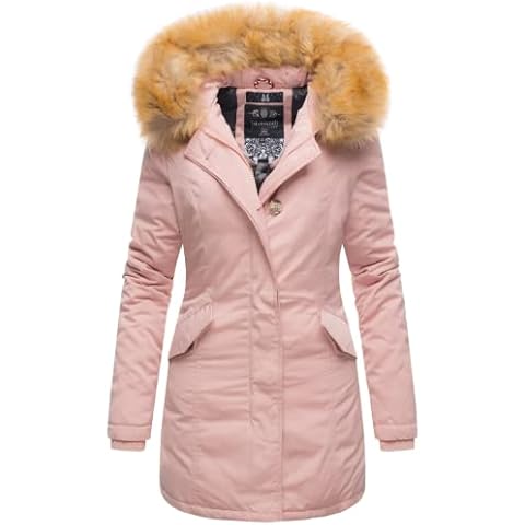 MARIKOO Karmaa Damen Winter Jacke Steppjacke Parka Mantel warm gefüttert Winterjacke XXL Kunstfellrand Cover