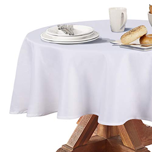 Image of Obstal 210GSM Round Table Cloth, Water Resistance Microfiber Tablecloth, Decorative Fabric Circular Table Cover for Outdoor and Indoor Use (White, 108 Inch Diameter) | Water Resistance Microfiber Tablecloth, Decorative Fabric Circular Table Cover for Outdoor and Indoor Use
