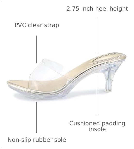 Image of NBUUNBU Clear Heels for Women Silver Black Heels Little Platform Sexy High Heels Sandals Stiletto Kitten Open Toe Dress Shoes Comfortable Double Transparent Strap Heeled Sandals Mule