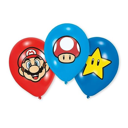 amscan 9901999 6 latexballonger Super Mario Bros, flerfärgade