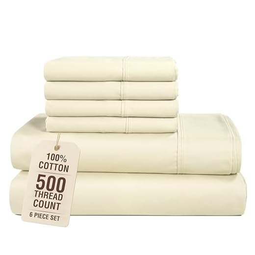Casa Platino 100% Cotton Sheets Full Size, 6 Piece Sheet Set with 500 Thread Count Silky Smooth Sateen Finish, Lightweight and Durable Full Size Sheet Set with 15 Inch Deep Pocket Fitted Sheet – Ivory