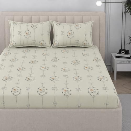 Image of 350 TC Premium Heavy Cotton Feel Elastic Fitted Bedsheet Queen Size with 2 Pillow Covers || Double Bed with All Around Elastic (Hanging Roses, Fitted - Double72x72)