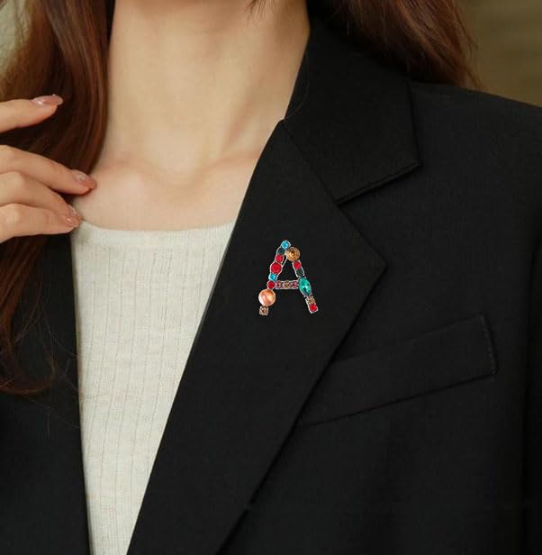 Image of Rhinestone Initial Brooch - 26 Letter A-Z Lapel Pin with Colorful Crystals - Capital Letter Pin for Women & Girls - Suitable for Dress, Suit, Bags & Decors