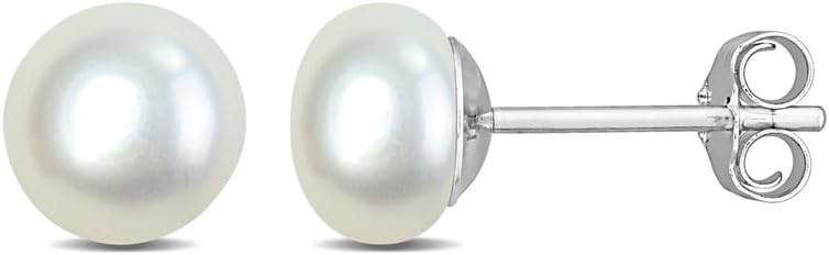 925 Sterling Silver White Cultured Freshwater Pearl Stud Earrings - A+ Quality, for Men & Women - Available in Sterling Silver or Yellow Gold Plated - Sizes 6mm, 7mm, 8mm