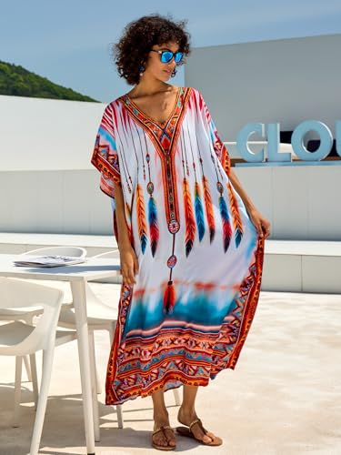 Image of NFVNKJ Women's Plus Size Beach Lounge Kaftan Maxi Dress Swimsuit Coverup for Women