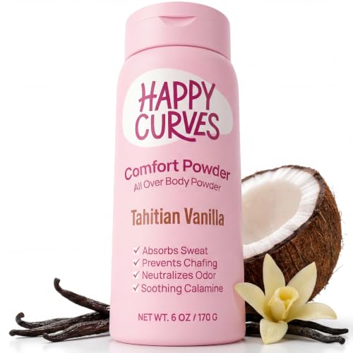 Image of HAPPY CURVES Comfort Powder: Talc Free Anti Chafe Body & Foot Dusting Powder Deodorant to Control Inner Thigh Chafing, and Private Areas 6oz (Pack of 1) - Tahitian Vanilla