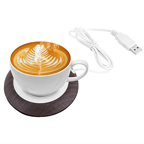 USB Wood Grain Coffee Cup Warmer for Desk, Coffee Cup Heater Mug Warmer USB Heating Pad Electric for Office Desk Use (Deep Walnut Grain)