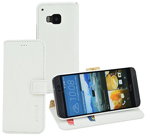 Suncase Book-Style Tasche kompatibel mit HTC One M9 Ledertasche Leder Schutzhülle Hülle Hülle (mit Standfunktion & 2 x Kartenfach) Weiss