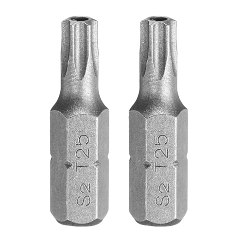 Image of sourcing map 2pcs T25 Torx Screwdriver Bit 1/4" Hex Shank 25mm/1" Length S2 Steel Star 6 Point Head Hex Security Screw Driver Bits with Hole for Impact Electric Screw Driver Power Tools, Grey