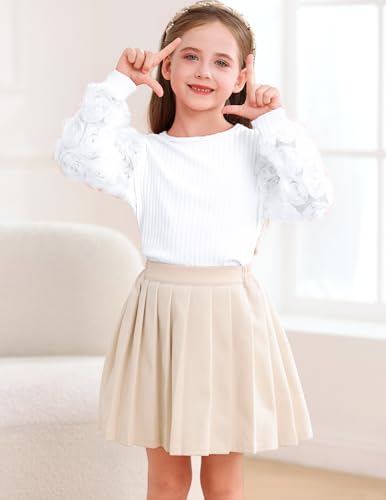 Girls Casual Crewneck Ruffle Flower Long Sleeve Solid Kint Sweatshirts Loose Fit Blouse Fashion Shirts2