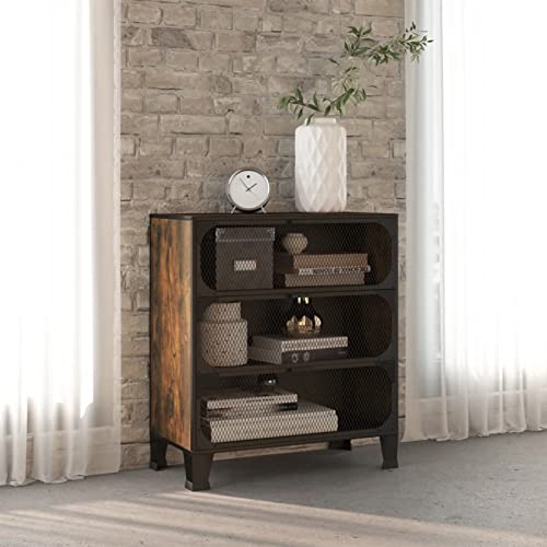 Gecheer Storage Cabinet, Rustic Brown Metal and MDF Compact Cabinet