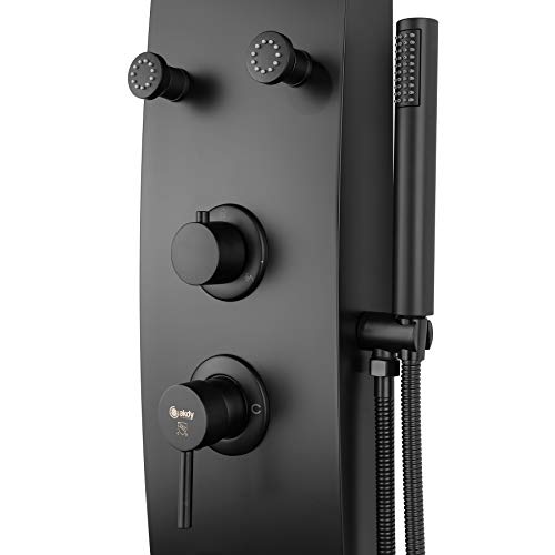 Akdy 57 In. 8-Jet Multifunction Black Painted Stainless Steel Shower Panel System With Adjustable Rainfall Shower Head And Handheld Shower Head #TOP7