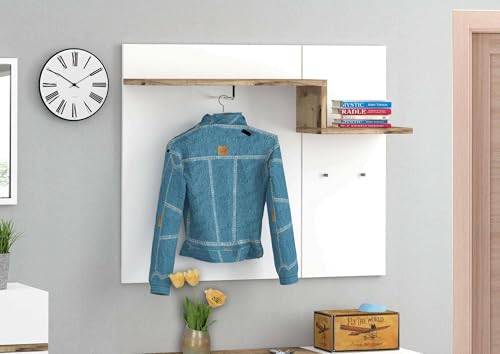 Dmora - Meuble d'entrée Ezio, entrée multifonction moderne, casier polyvalent pour hall d'entrée, 100% Made in Italy, 120x30h100 cm, blanc brillant et érable – vue 5