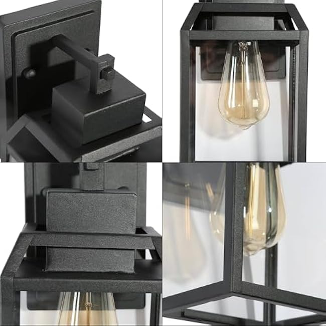 LALUZ Outdoor Porch Lighting Wall Mount, Anti-Rust Exterior Wall Light Fixture with Clear Glass, Weather-Proof Outdoor Wall Sconce Lighting Black Outside Wall Lantern for Patio, Garage, Yards