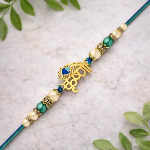 Image of Riddhika Ventures Glorious Gold Plated Auspicious Diamond Ring Rakhi with Roli Chawal and Greeting Card