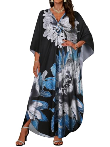 Image of Kaftan Dresses for Women V Neck Caftans Batwing Sleeve Beach Cover Ups | JILUVIN Plus Size Long Floral Print Dress, Loose Fit Maxi Casual Moomoo, Lounge House Mumu Nightgown Summer Vocation 2026
