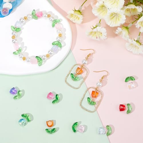 SOFPLATE 1 Box 200Pcs Glass Flower Bead Tulip Crystal Beads Bulk Colorful Transparent Spring Loose Lily flowers Glass bead for jewellery Making Beads Supplies DIY Bracelets Necklace Earrings Crafts - Image 4