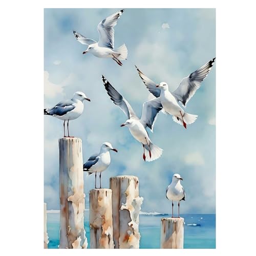 JISHSHAY Diamond Painting Mouette Diamant Painting Goéland Broderie Diamant Oiseaux Diamond Art Animaux Kit Mosaique Adulte Point de Croix pour Adultes...