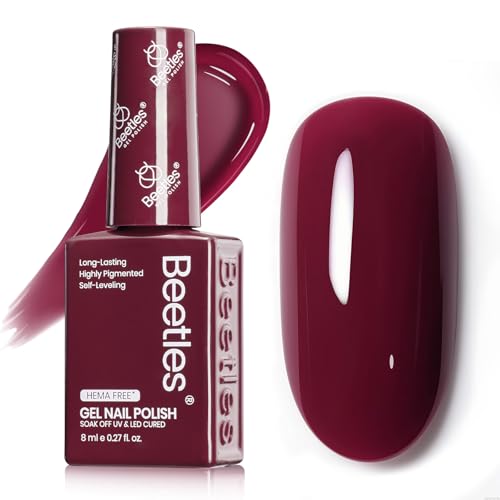 Beetles Burgundy Red Gel Polish Classic Deep Wine Red Soak Off UV LED Burgundy Gel Nail Polish with Same-Color Bottle Long Lasting for Salon & Home Manicure
