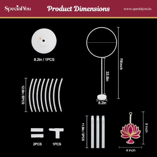 Image of SpecialYou Ganpati Decoration Setup for Home with White Round Backdrop Stand for Decor with Lotus Hangings | Ganpati Decoration Stand for Home | Ganapati Decorations Item- 6 pcs