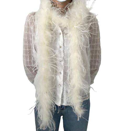 LONDGEN 1ply Ostrich Feather Boa 2Yards for Dance Performance and 1920's Flapper Costume Accessory (White)