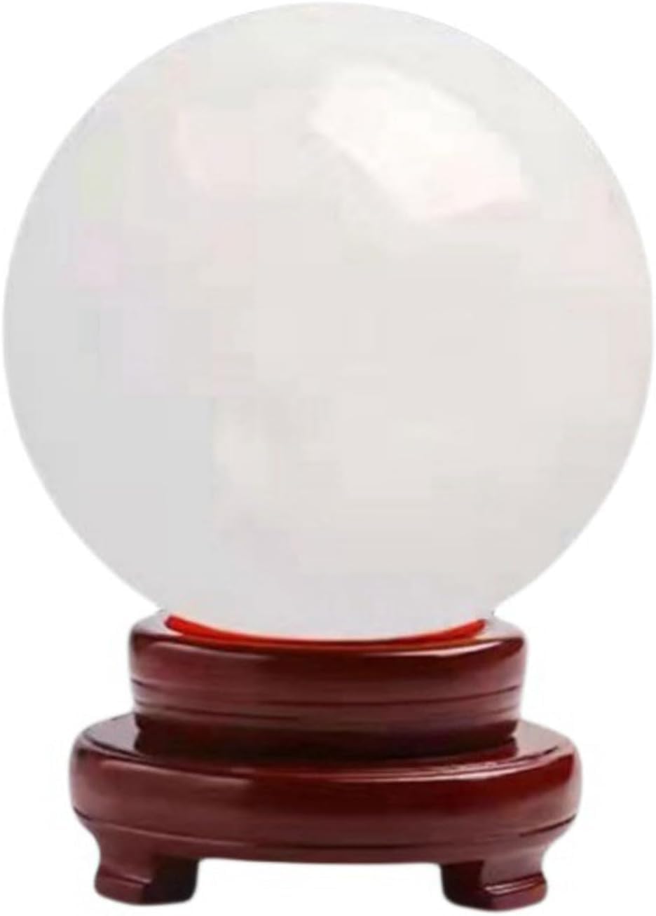 AUOQKQUT Yellow Crystal Ball White Ornaments Feng Shui Citrine Quartz with Wooden Stand for Divination Decoration,12cm/4.7in