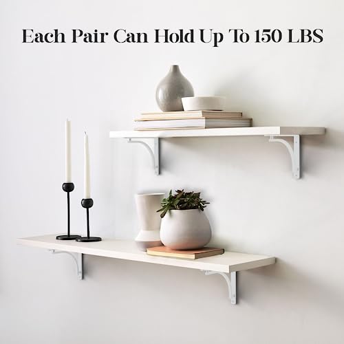 Balin Designs White Shelf Bracket For 8", 10", 12" Shelves Pack Of 4 - Heavy Duty Metal Shelf Brackets - L Brackets For Shelves Easy To Install Indoor Or Outdoor Shelving - Hardware Included #TOP3