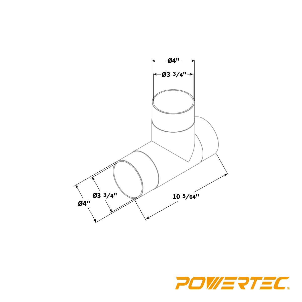 POWERTEC 4" T-Fitting - Dust Collection Adapter -4