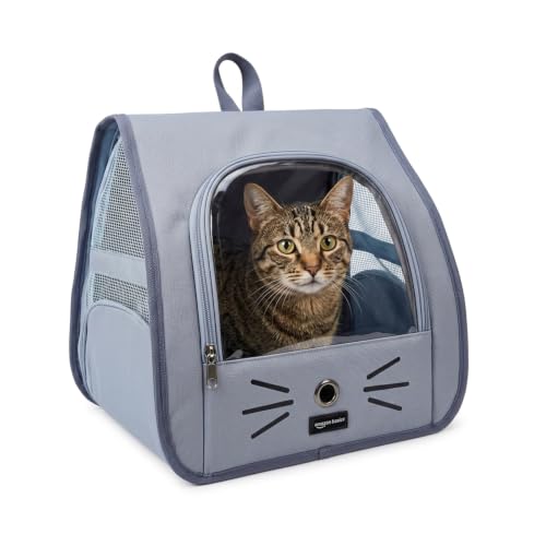 Image of Amazon Basics Premium Pet Carrier Backpack | Grey | Spacious and Breathable Design | Durable Travel Bag for Cats, Kittens and Puppies | 34 cm x 23 cm x 33 cm