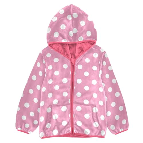 Polka Dots Toddler Fleece Jacket Baby Girls Hooded Zipper Long Sleeve Thick Warm Outerwear 3-10 Years