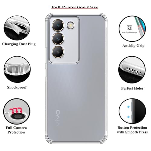 Casotec Slim Soft Silicon *Anti Dust Plug* Shockproof Transparent TPU Back Case Cover for Vivo Y200e 5G / T3 5G - Clear - Image 5