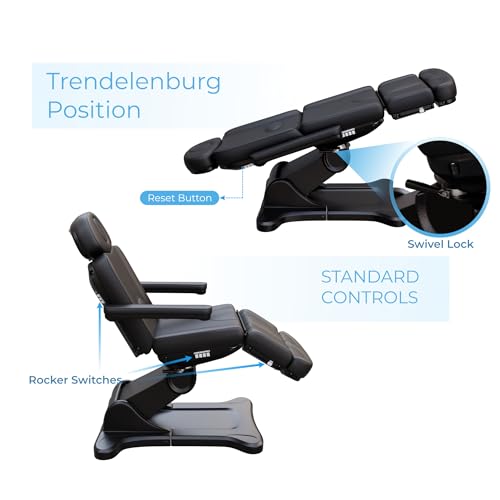 Source One Beauty Spa Numa Swivel Fully Electric 4 Motor Treatment Chair with 240 Degree Bed Rotation Extendable Footrest Removable Arms USA Salon and Spa 2246B (All Black) - Image 4