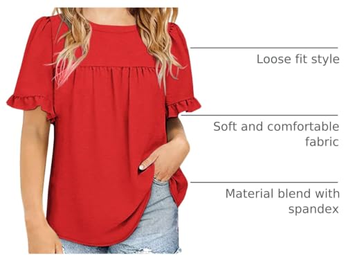 Image of Ebifin Girls Short Sleeve Tops Kids Peplum Babydoll T Shirts Tees 4-15Y | Girls T-Shirts, Crew neck Short Sleeve Shirts, Casual Tunic Tops, Cute Blouses, Summer Tees, Ruffle Hem, Loose fit