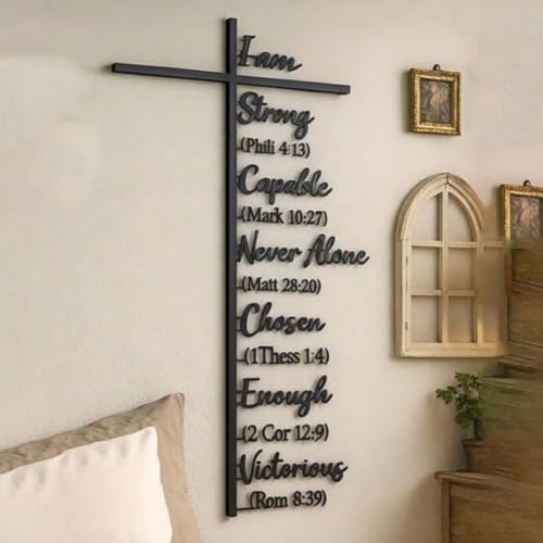 Metal Cross Wall Art Decor, Jesus Wall Art with Crosses and Bible Verse, Christian Religious Rustic Farmhouse Scripture Decorations Home Living Room Decor Gift for Easter Christmas (50cm)