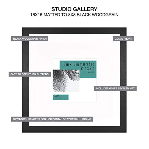 MCS Studio Gallery 16x16 Wood Poster Frame Black Woodgrain, Vertical & Horizontal Wall Hanging Large Picture Frame for Photos, Posters & Art Prints (1-Pack)