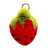 surell - Real Rex Rabbit Fur Strawberry Fruit Keychain - Kawaii Pom-Pom Bag Purse Food Charm - Adora