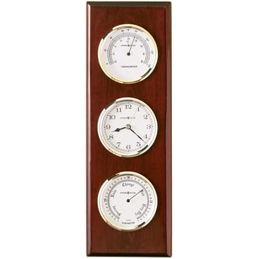 Howard Miller Elk River Wall Clock II, Traditional Style Wall Art Soft Ticking Barometer, Quartz Movement Wall Clocks with Rosewood Hall Wood and Polished Brass Tone Bezels, Perfect for Room Decor