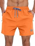APTRO Mens Swim Trunks 5 inch Board Shorts Quick Dry Bathing Suits with Mesh Lining Beach Swim Shorts with Zipper Pockets Orange L