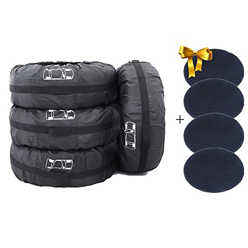 Image of Set of 4 Spare Tire Cover Tote Upgraded 420D Version Portable Dustproof Wheel Storage Bag with Handle Easy Transportation for Trailer Truck Camper Auto Universal Fit 17in-30in (Blackwhite, L)