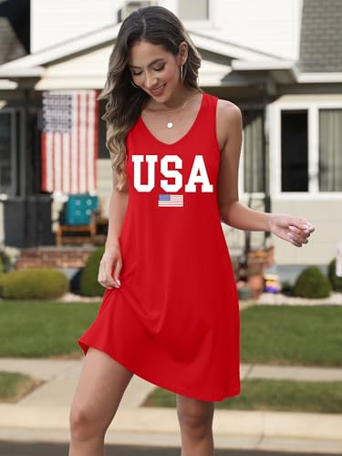 Image of NEWWEN American Flag Dress Women 4th of July Sleeveless Tank Dress 250 Anniversary USA Patriotic Summer Sundress