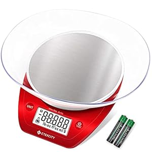 Etekcity Cuenco de cocina de 0.1 g, regalo para hornear, cocinar, preparación de comidas, dieta, ceto y pérdida de peso, 11 libras, acero inoxidable rojo