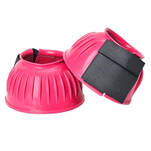 Image of HILASON Western Horse Rubber PVC Ribbed Double Hook and Loop Bell Boots Training Protective Shock Absorbing Leg