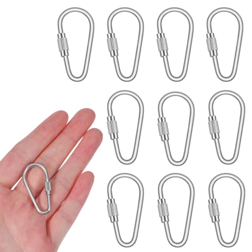 Nogeqi 15 Pcs Small Locking Carabiner 1.4 D-Ring Key Hooks with Twist Lock Mini Locking Carabiner Stainless Steel Carabiners with Lock for Keychain Pet Leash Parrot Bird Hanging Toys